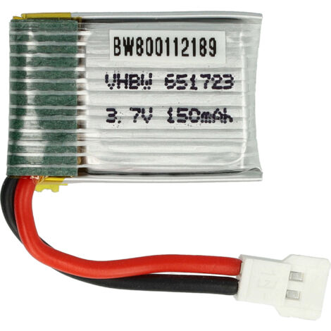 vhbw Batterie pour modéle RC par ex. voiture de course avion (150mAh, 3,7V, Li-polymère, 25 x 17,5 x 7,6 mm, Walkera à 2 broches)