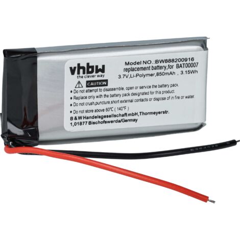 vhbw batterie remplace Cardo BAT00007 pour casque écouteurs casque micro sans fil (850mAh, 3.7V, Li-Polymère)