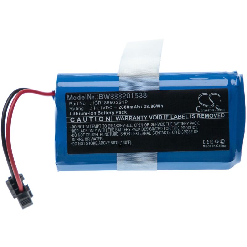 Batterie remplace Ecovacs ICR18650 3S1P (fiche noire) compatible avec Home Cleaner robot ménager (2600mAh, 11,1V, Li-Ion) - Vhbw