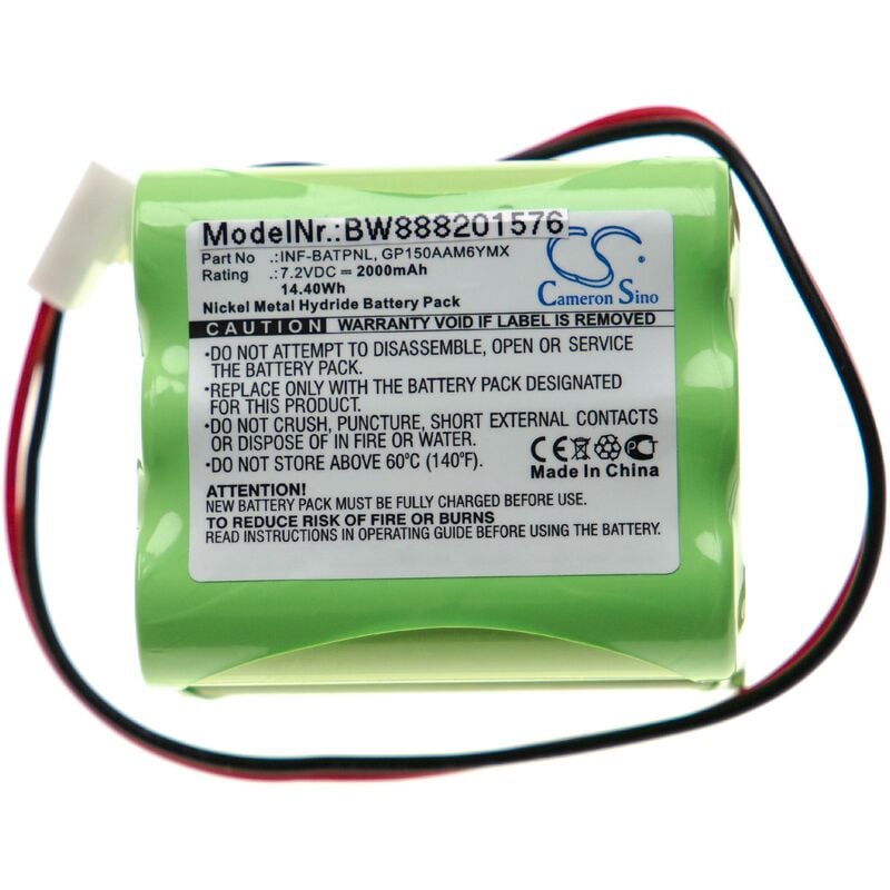 Batterie remplace esp / Marmitek 11AAAH6YMX, GP150AAM6YMX, GP220AAM6YMX pour alarme maison/contrôle home security (2000mAh, 7,2V, NiMH) - Vhbw