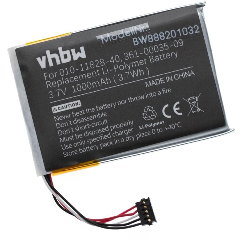 vhbw batterie remplace Garmin 010-11828-40, 351-00035-09, 361-00035-09 pour collier de dressage (1000mAh, 3,7V, Li-Polymère)