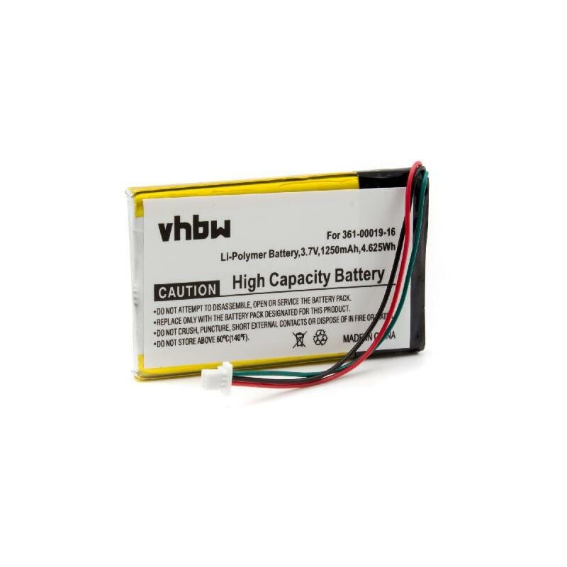vhbw 1x Batterie remplacement pour Garmin 361-00019-11 pour GPS, appareil de navigation (1250mAh, 3,7V, Li-polymère)