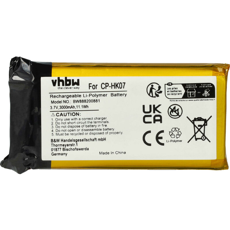 Vhbw - Batterie remplacement pour Harman / Kardon CP-HK07, P954374 pour enceinte, haut-parleurs (3000mAh, 3,7V, Li-polymère)