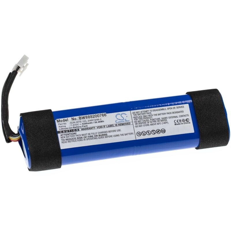 Vhbw - Batterie remplacement pour jbl 2INR19/66-2, SUN-INTE-103 pour enceinte, haut-parleurs (5200mAh, 7,4V, Li-ion)