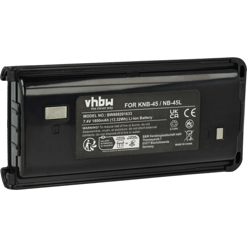 batterie remplace Kenwood KNB-45, KNB-45L, KNB-45Li pour radio talkie-walkie (1800mAh 7,4V Li-Ion) - Vhbw