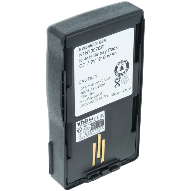 Vhbw - 1x Batterie remplacement pour Motorola NTN7394, NTN7394AR, NTN7394A, NTN7394B, NTN7394AS pour radio talkie-walkie (2100mAh, 7,2V, NiMH)