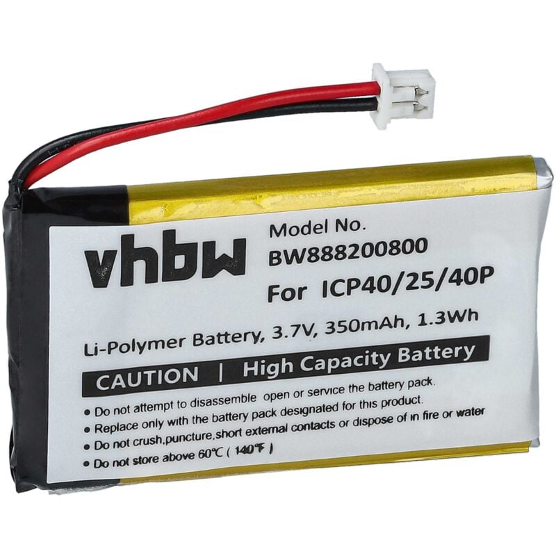 batterie remplace Sena ICP40/25/40P pour casque écouteurs casque micro sans fil (350mAh, 3.7V, Li-Polymère) - Vhbw