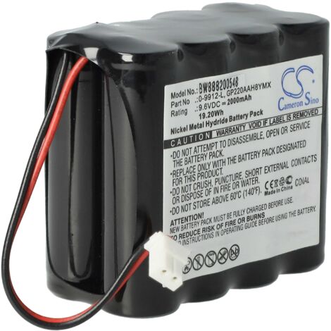 vhbw batterie remplace Visonic 0-9912-L, GP220AAH8YMX pour alarme maison alarme contrôle home security (2000mAh, 9.6V, NiMH)