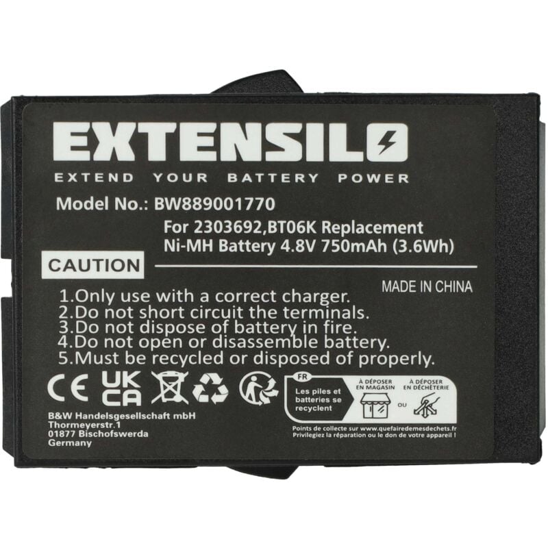 Vhbw - Batterie remplacement pour Danfoss BT06K, 2303692 pour opérateur télécommande industrielle (750mAh, 4,8V, NiMH)