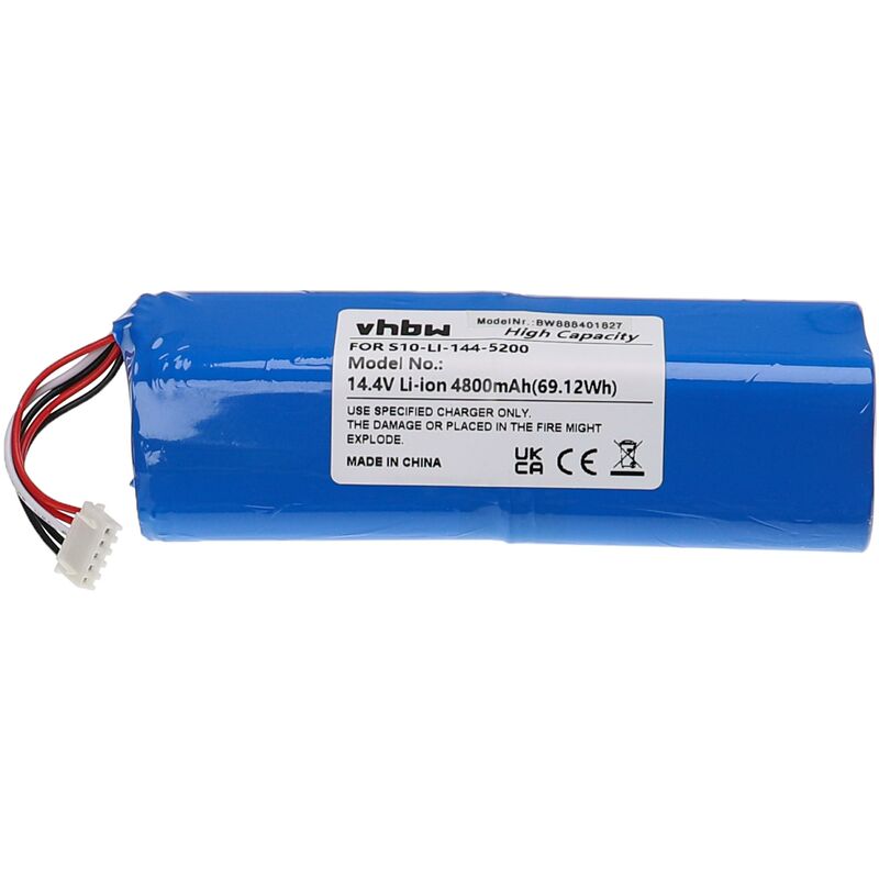 Batterie remplacement pour Ecovacs S10-Li-144-6800, S10-Li-144-5200, 201-1913-4200, 201-1913-4201 pour aspirateur (4800mAh, 14,4V, Li-ion) - Vhbw