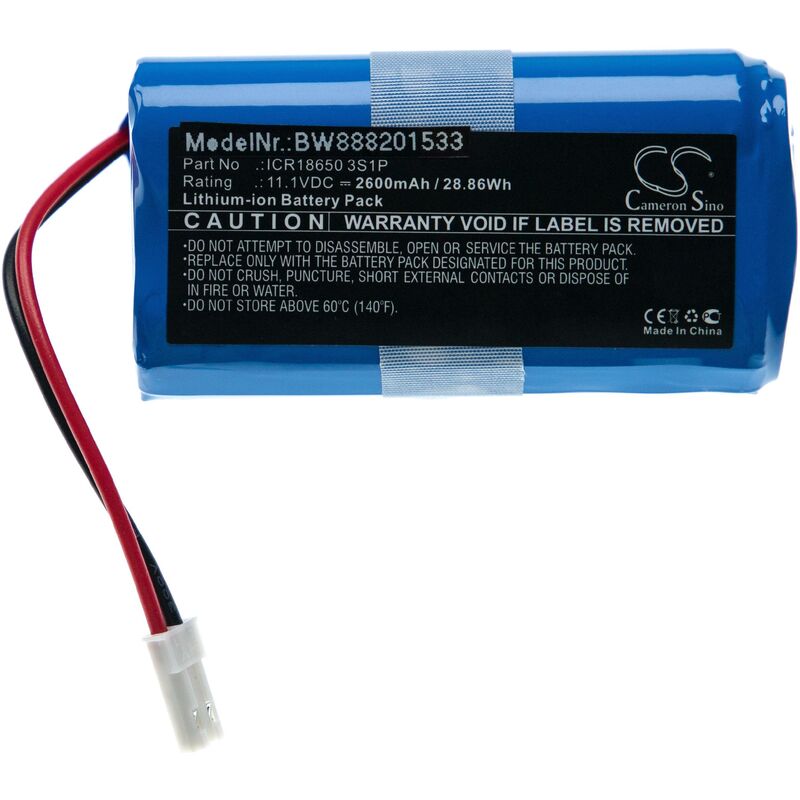 Batterie remplacement pour Ecovacs ICR18650 3S1P (prise blanche) pour aspirateur Home Cleaner (2600mAh, 11,1V, Li-Ion) - Vhbw