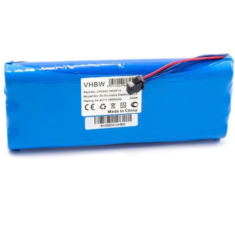 Batterie remplacement pour Ecovacs LP43SC1800P12 pour aspirateur, robot électroménager (1&8239800mAh, 14,4V, NiMH) - Vhbw