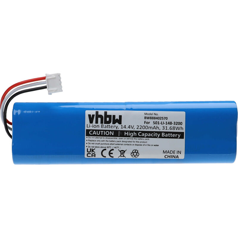Batterie remplacement pour Ecovacs S01-LI-148-2600, S01-LI-148-3200, S01-LI-148-3400, S09-LI-148-3200 pour aspirateur (2200mAh, 14,4V, Li-ion) - Vhbw