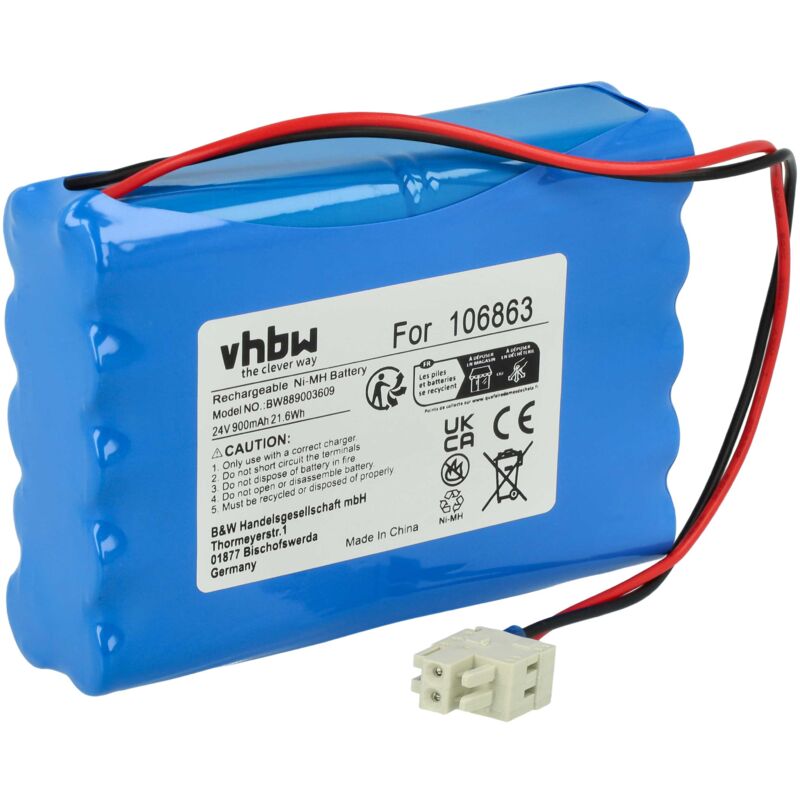 Vhbw - Batterie remplacement pour Geze ACN-GZ1, DCU1, TO1013, MGN0947, T01013, G106863 pour porte coulissante électrique (0,9Ah, 24V, NiMH)
