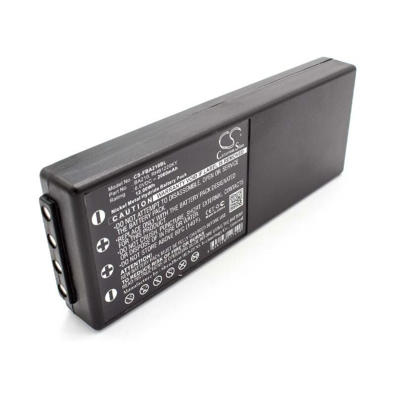 vhbw Batterie remplacement pour HBC BA214061, RHB1220KY pour opérateur télécommande industrielle (2000mAh, 6V, NiMH) - noir