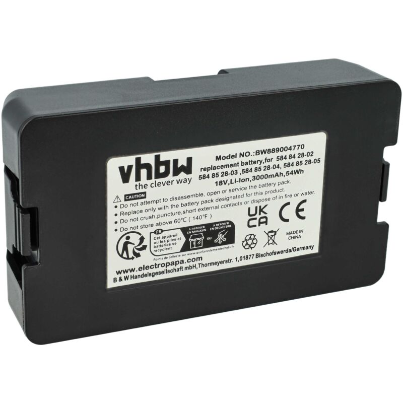 Batterie remplacement pour Husqvarna 5848228-01, 5848428-02, 00059-32.472.01 (593247201), 584 84 28-02 pour robot tondeuse (3Ah, 18V, Li-ion) - Vhbw