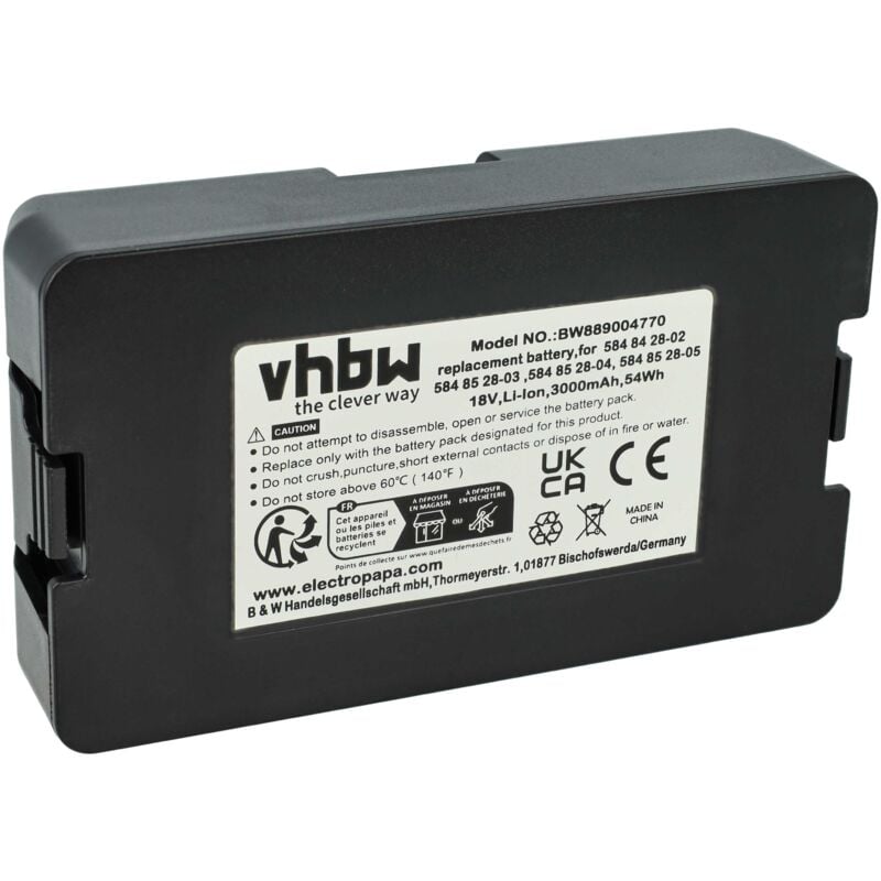 Vhbw - Batterie remplacement pour Husqvarna 590 81 01-02, 590 81 01-03, 590 81 01-0X, 590 81 01-04, 590 81 01-05 pour robot tondeuse (3Ah, 18V,