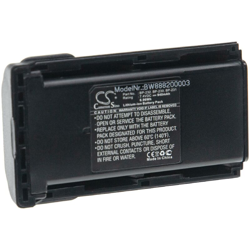 Batterie remplacement pour Icom BJ-2000, BP-230, BP-230N, BP-231, BP-231N, BP-232, BP-232H, BP-232N pour radio talkie-walkie (940mAh, 7,4V, Li-i