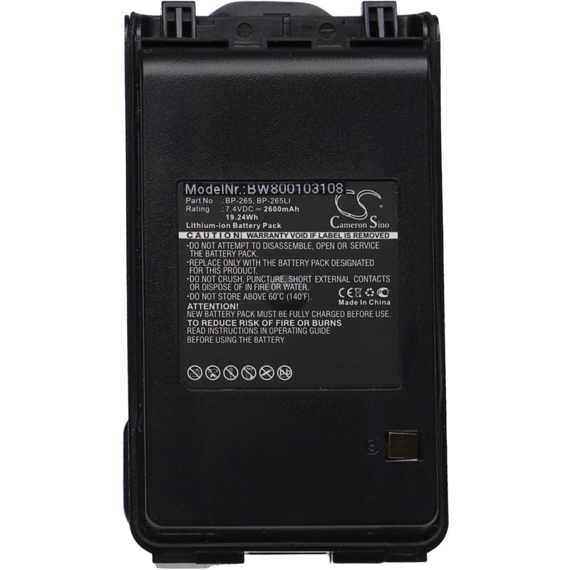 Batterie remplacement pour Icom BP-265, BP-265LI pour radio talkie-walkie (2500mAh, 7,4V, Li-ion) - avec clip de ceinture - Vhbw