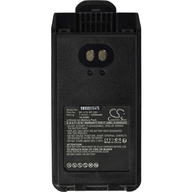 Batterie remplacement pour Icom BP-280LI, BP-279, BP-280 pour radio talkie-walkie (2250mAh, 7,4V, Li-ion) - avec clip de ceinture - Vhbw