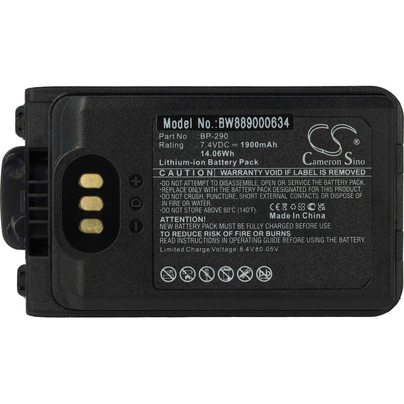 Vhbw - Batterie remplacement pour Icom BP-290 pour radio talkie-walkie (1900mAh, 7,4V, Li-ion) - avec clip de ceinture