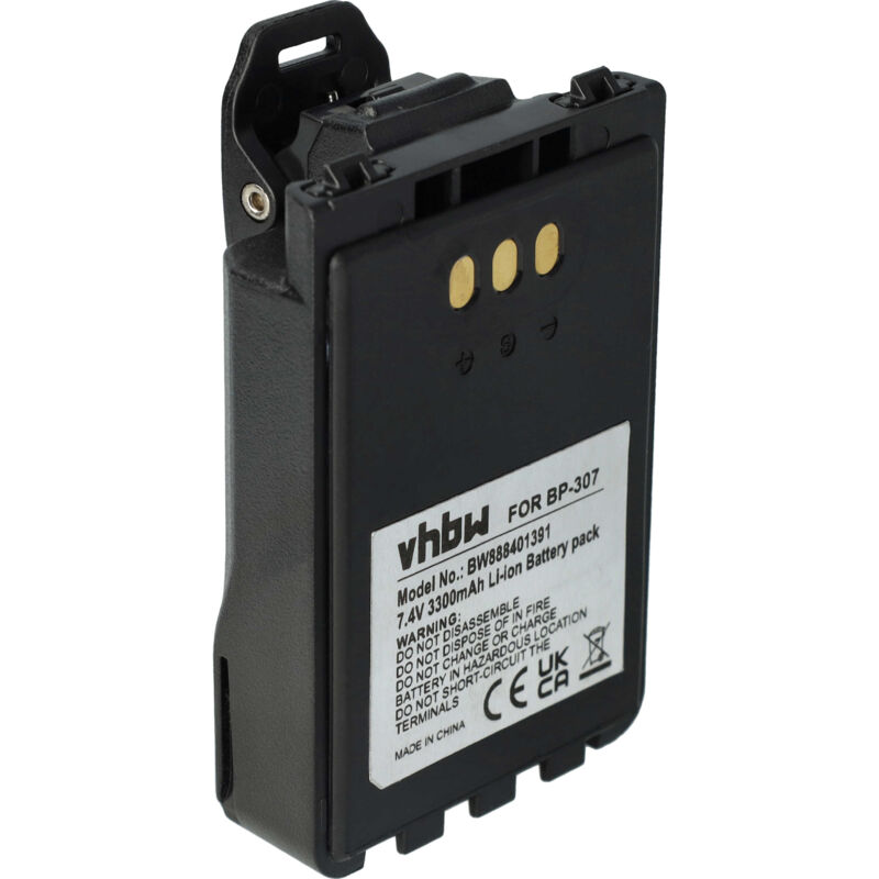 Batterie remplacement pour Icom BP-307 pour radio talkie-walkie (3300mAh, 7,4V, Li-ion) - avec clip de ceinture - Vhbw