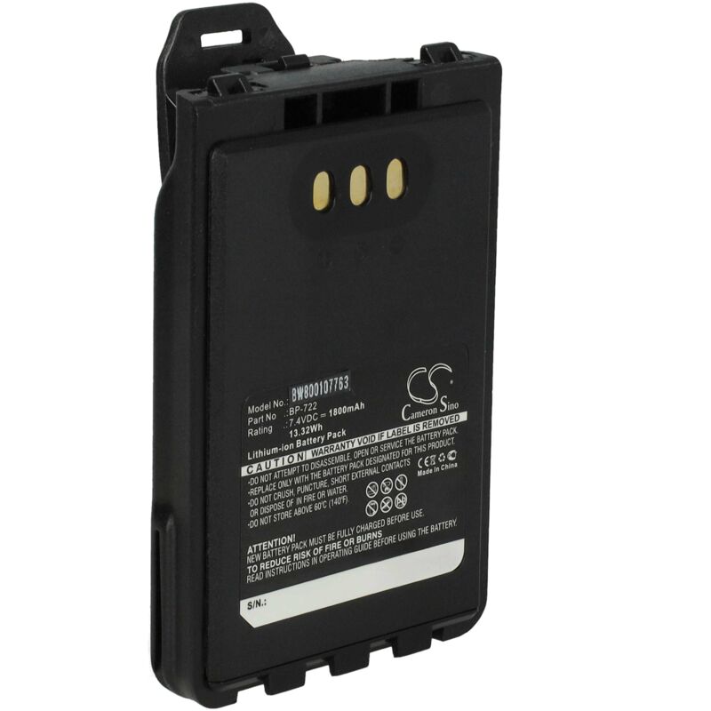 Batterie remplacement pour Icom BP-722 pour radio talkie-walkie (1800mAh, 7,4V, Li-ion) - avec clip de ceinture - Vhbw