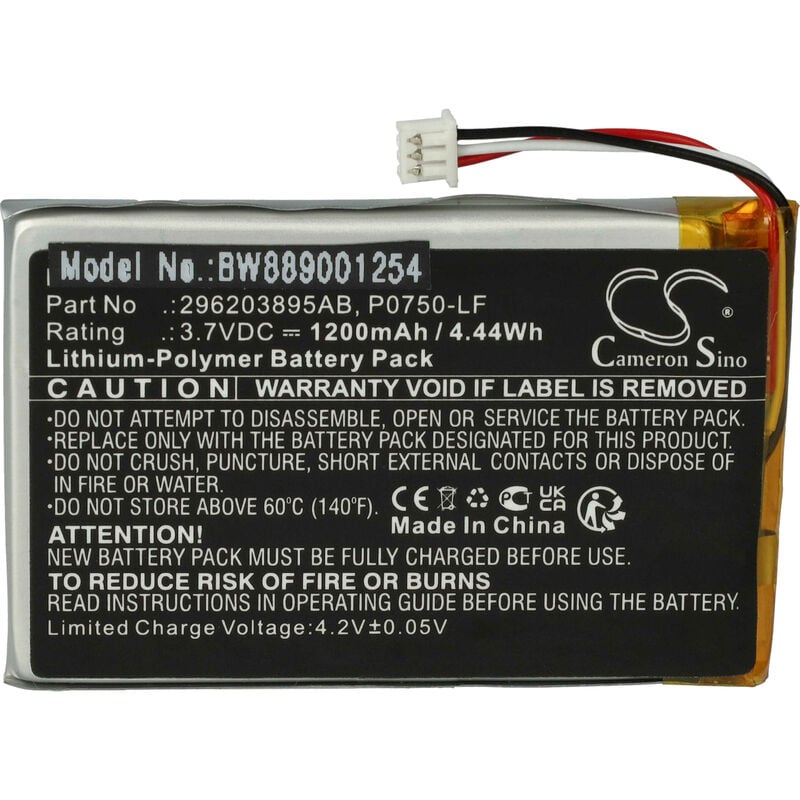 Vhbw - Batterie remplacement pour Ingenico 296203895AB, P0750-LF pour lecteur de carte, nfc Smart Card Reader (1200mAh, 3,7V, Li-polymère)