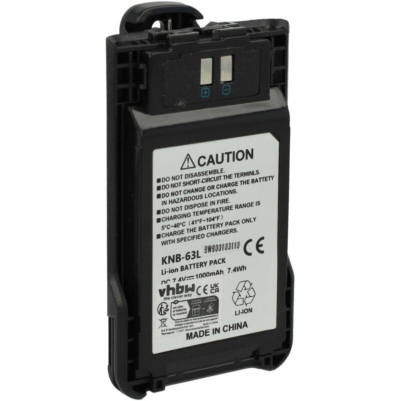 vhbw batterie remplacement pour Kenwood KNB-63L, KNB-65L pour radio talkie-walkie (1000mAh 7,4V Li-ion) + clip