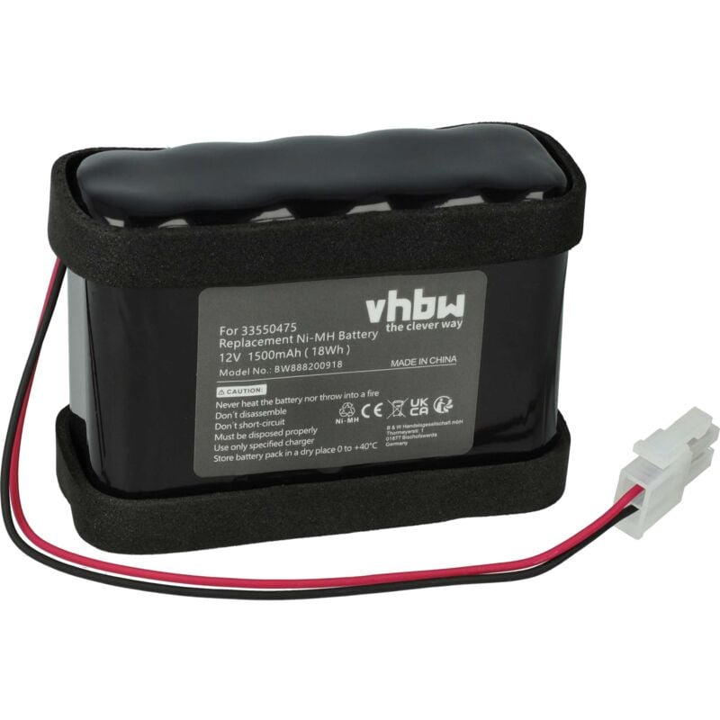 Vhbw - Batterie remplacement pour Besam 45A020BA00004, 550473, 33550475 pour motorisation de porte ou portail (1500mAh, 12V, NiMH)