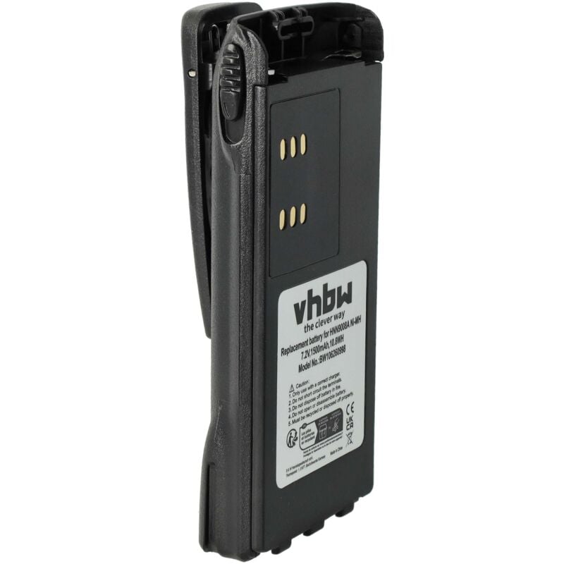Vhbw - Batterie remplacement pour Motorola HNN9009A, HNN9009AR, HNN9010A pour radio talkie-walkie (1500mAh, 7,2V, NiMH) - avec clip de ceinture