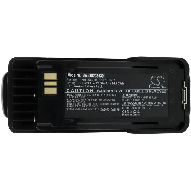Batterie remplacement pour Motorola NNTN8359, NNTN8359A, NNTN8359C pour radio talkie-walkie (2000mAh, 7,4V, Li-ion) - avec clip de ceinture - Vhbw