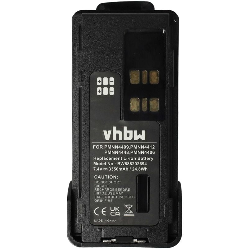 vhbw 1x Batterie remplacement pour Motorola PMNN4409AR, PMNN4409, PMNN4409BR pour radio talkie-walkie (3350mAh, 7,4V, Li-ion) - avec clip de ceinture
