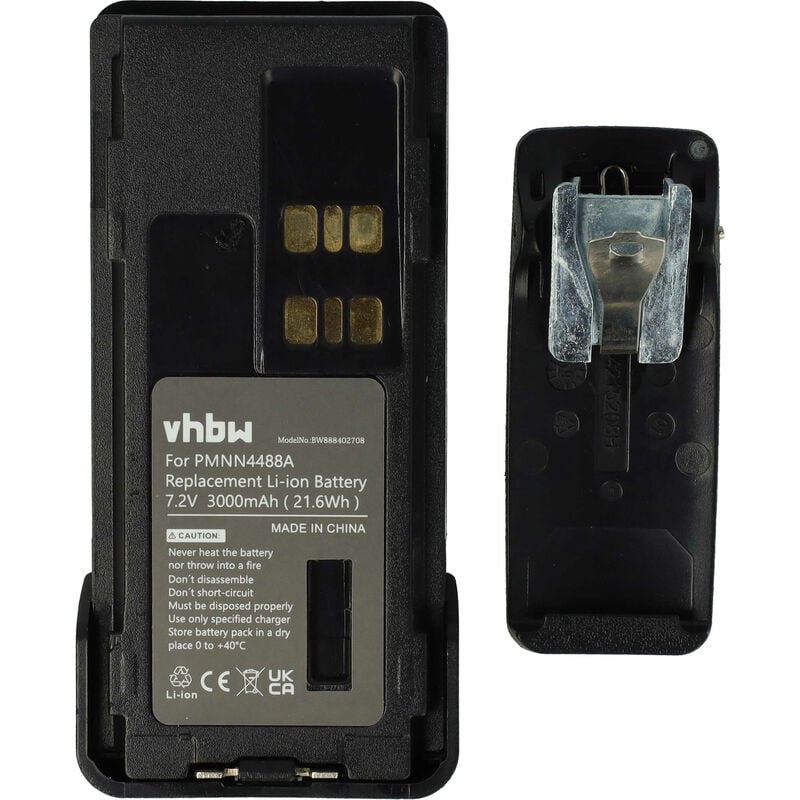 Vhbw - Batterie remplacement pour Motorola PMNN4415, PMNN4415AR, PMNN441 pour radio talkie-walkie (3000mAh, 7,2V, Li-ion) - avec clip de ceinture