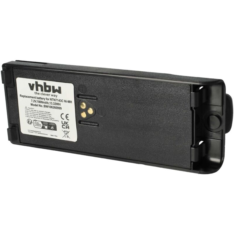 Batterie remplacement pour Motorola NTN7144C pour radio talkie-walkie (1800mAh, 7,5V, Li-ion) - avec clip de ceinture - Vhbw