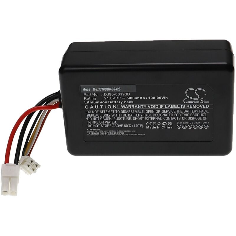 Batterie remplacement pour Samsung DJ96-00193D pour aspirateur, robot électroménager (5000mAh, 21,6V, Li-ion) - Vhbw