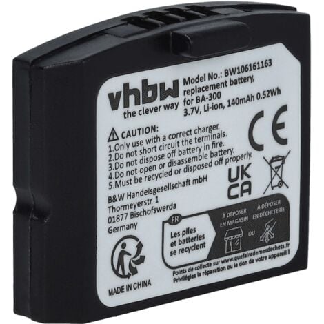 vhbw Batterie remplacement pour Sennheiser 500898, 523306, BA-300, BA300, HC-BA300 pour casque et écouteurs sans fil (140mAh, 3,7V, Li-polymère)