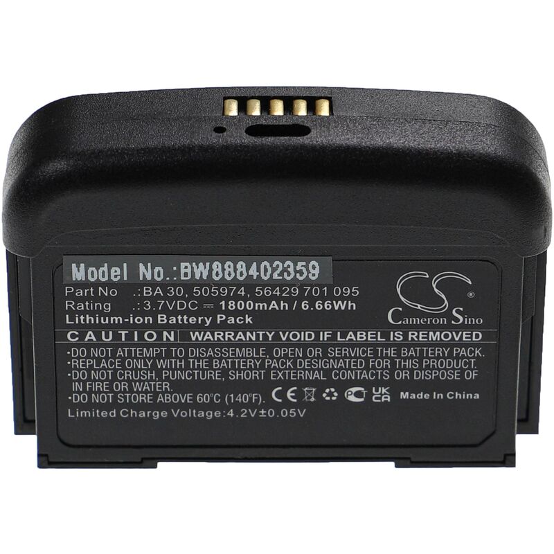 vhbw Batterie remplacement pour Sennheiser 56429 701 095, BA 30, 505974 pour système de radio numérique, émetteur (1800mAh, 3,7V, Li-ion)
