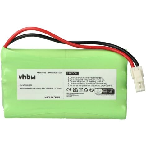 vhbw Batterie remplacement pour Somfy M3 HR15/51, 2400720, 5008956, 5071688 pour motorisation de porte ou portail (1600mAh, 9,6V, NiMH)