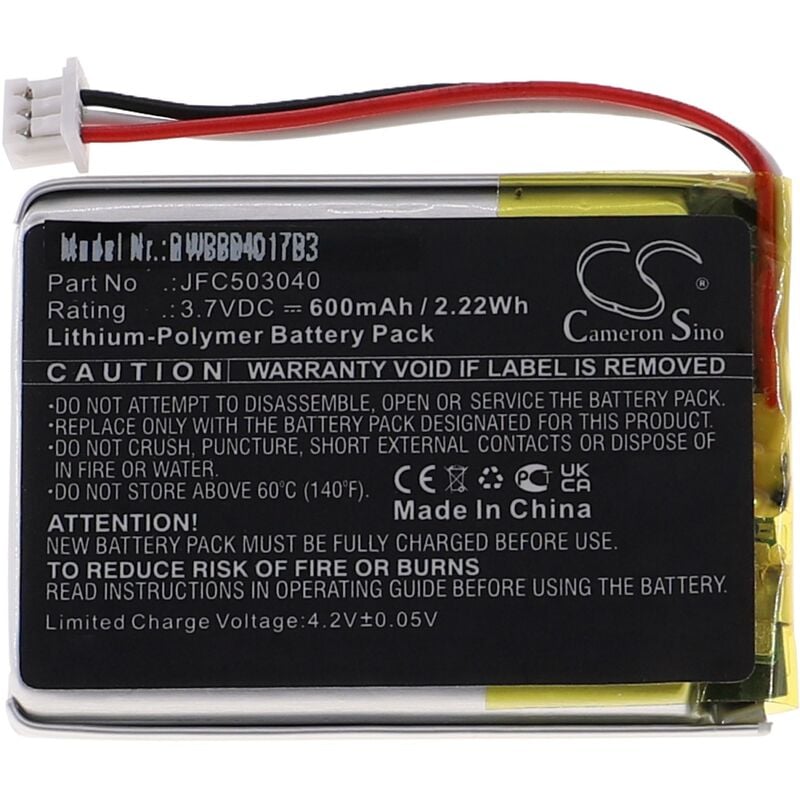 vhbw Batterie remplacement pour Viper JFC503040 pour télécommande Remote Control transmetteur (600mAh, 3,7V, Li-polymère)