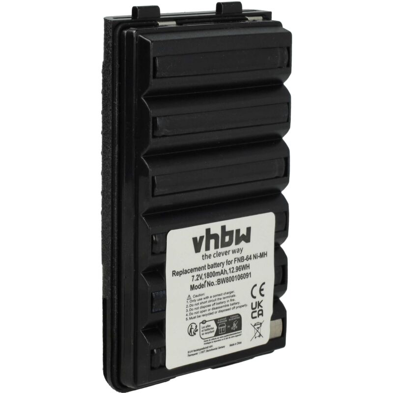 Vhbw - 1x Batterie remplacement pour Yaesu / Vertex FNB-V57H, FNB-V67Li, FNB-88, FNB-94, FNB-V57, FNB-V126Li pour radio talkie-walkie (1800mAh, 7,2V,