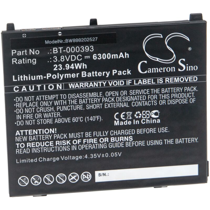 Batterie remplacement pour Zebra BT-000393 pour tablette pad (6300mAh, 3,8V, Li-polymère) - Vhbw