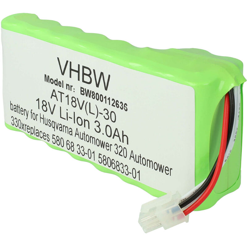 1x Bloc de batteries compatible avec Husqvarna Automower 520, 430 robot tondeuse (3000mAh, 18V, Li-ion) - Vhbw
