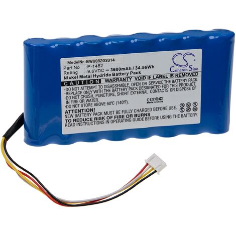 vhbw Battery compatible with Chauvin Arnoux CA 6543, 8332B, 8334B, C.A 6116, C.A 8334, 6116, 8335 Measuring Devices (3600mAh, 9.6 V, NiMH)
