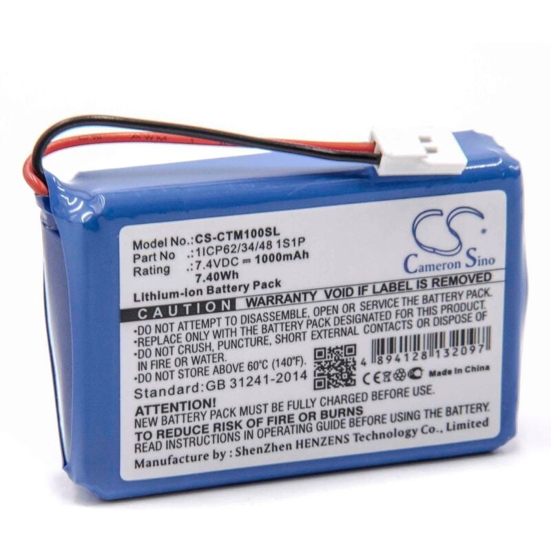 Battery compatible with ctms Eurodetector Banknote Bill Validator (1000mAh, 7.4 v, Li-ion) - Vhbw