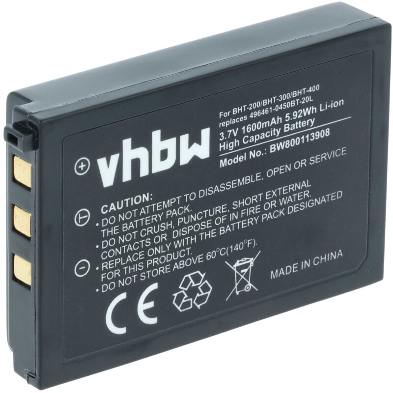 Vhbw - Battery compatible with Denso BHT-604B, BHT-600BW, BHT-600, BHT-400, BHT-604BW, BHT-400Q Barcode Scanner pos (1600 mAh, 3.7 v, Li-Ion)