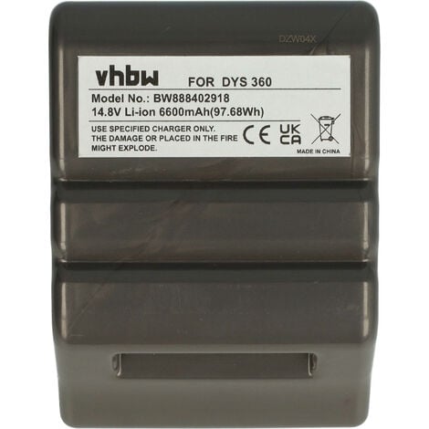 vhbw Battery compatible with Dyson 360 Heurist, 360 Eye RB01 Home Cleaner, Dark Grey (6600 mAh, 14.8 V, Li-Ion)