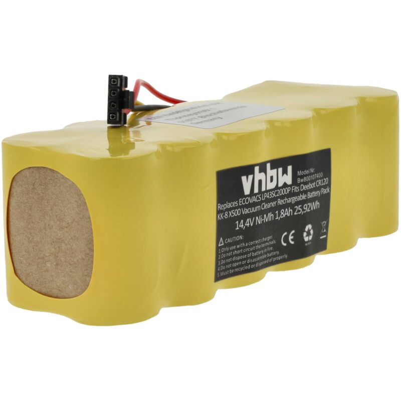 Vhbw - Battery compatible with Ecovacs Deebot KK-8, Deebot CR120, Deebot X-500, Deebot X500 Home Cleaner (1800 mAh, 14.4 v, NiMH)