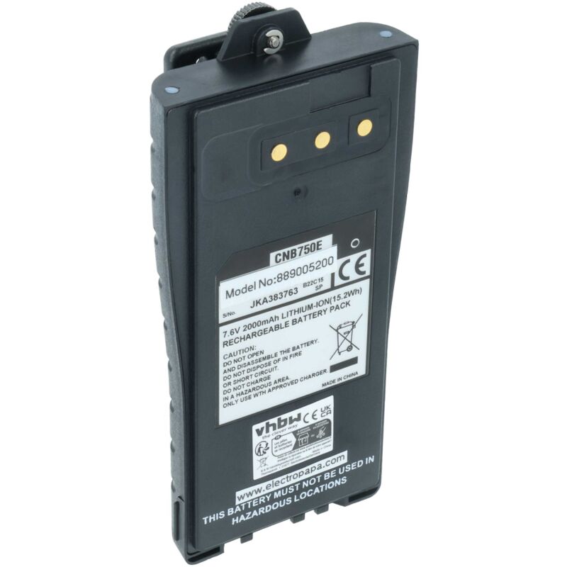 Vhbw Battery Compatible With Entel Ht785, Ht783-u, Ht785t, Ht785-u, Ht785t-u Radio, Walkie-talkie (2000 Mah, 7.6 V, Li-ion) + Belt Clip