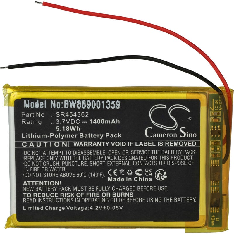 Vhbw - Battery compatible with Falk fa Z10, neo 620, neo 620 lmu, neo 640, neo 640 lmu gps Navigation System Sat Nav (1400mAh, 3.7 v, Li-polymer)